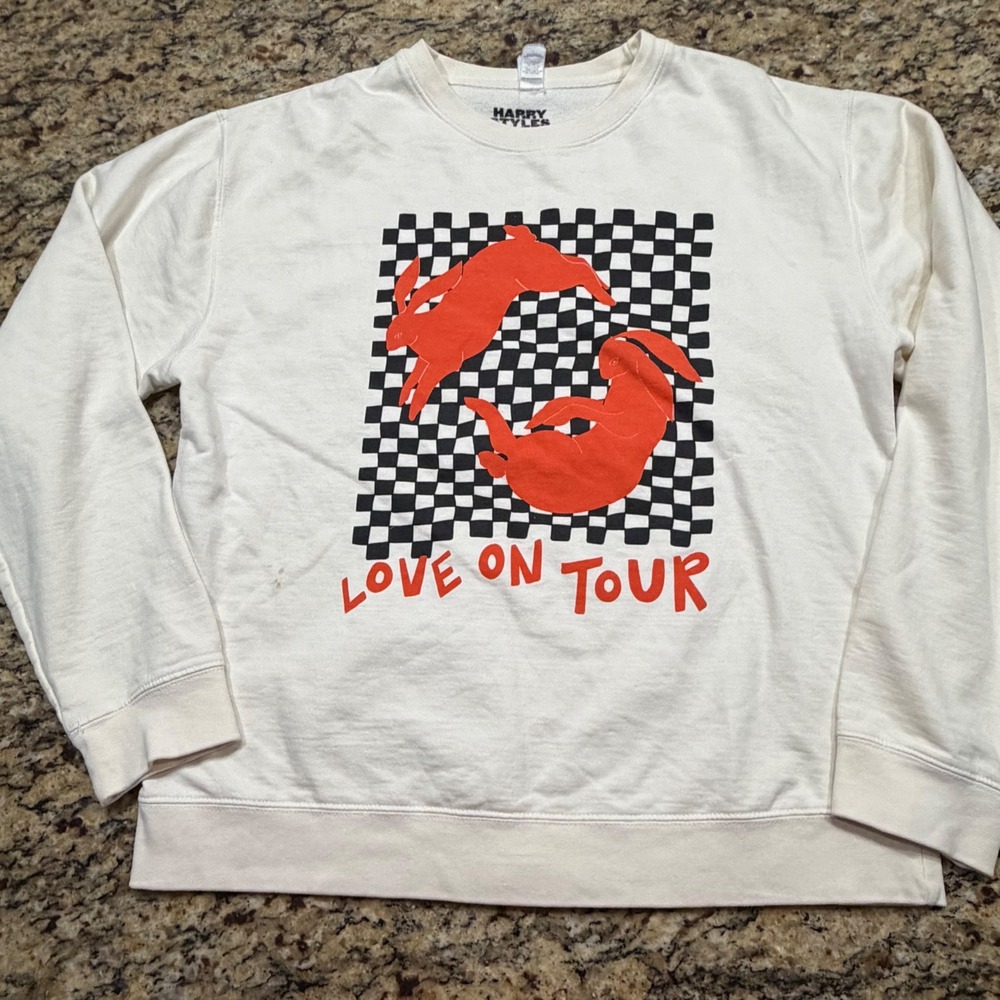 Harry Styles Love On Tour 2021 Rabbit Checkerboard‎ Sweatshirt Cream Medium
